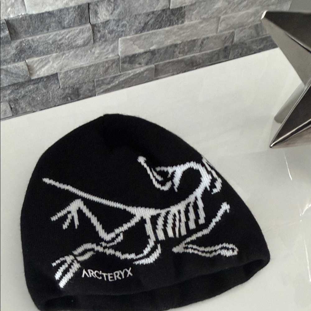 Arc'teryx Black Beanie with White Skeleton Logo